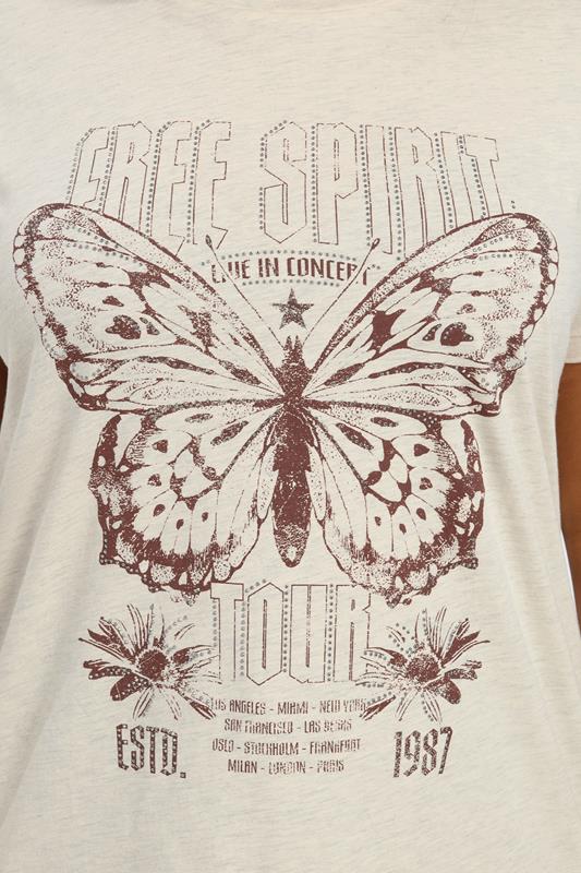 YOURS Plus Size Natural Brown 'Free Spirit' Embellished Graphic T-Shirt | Yours Clothing 4