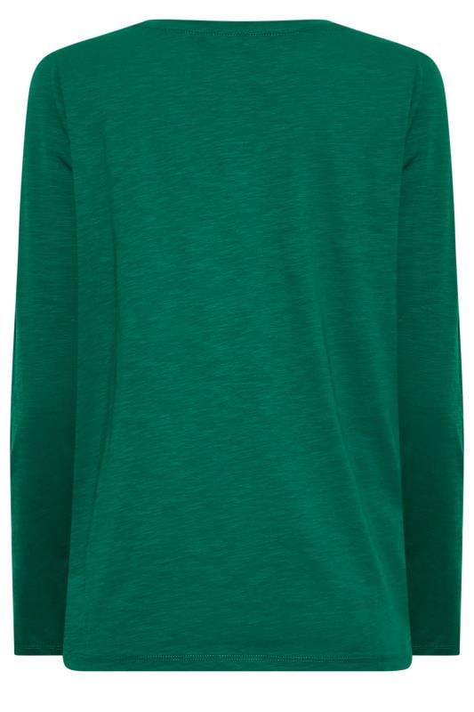 M&Co Dark Green V-Neck Long Sleeve Cotton Blend T-Shirt | M&Co 7