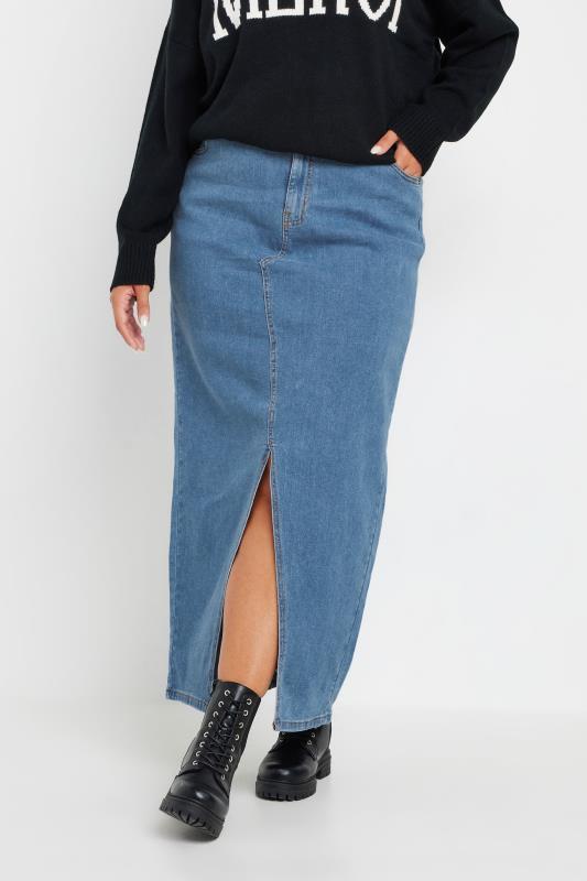 Plus Size  YOURS Curve Blue Denim Stretch Maxi Skirt