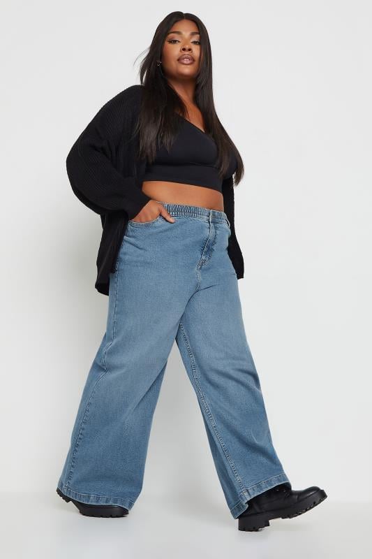 YOURS Plus Size Blue Wide Leg Slouchy Jeans | Yours Clothing 2