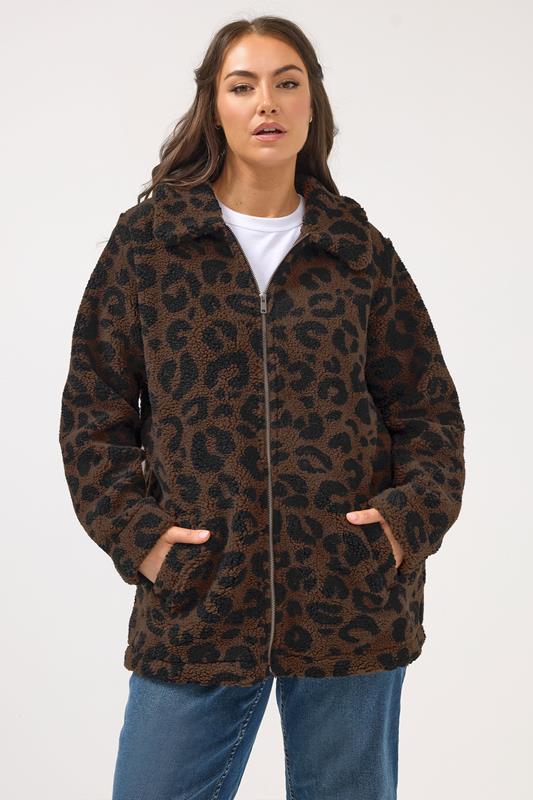 YOURS Plus Size Brown Leopard Print Heavyweight Fleece | Yours Clothing 1