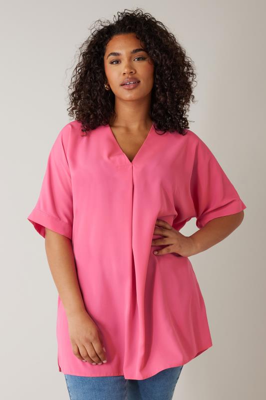 EVANS Plus Size Pink Pleat Front Blouse | Evans 1