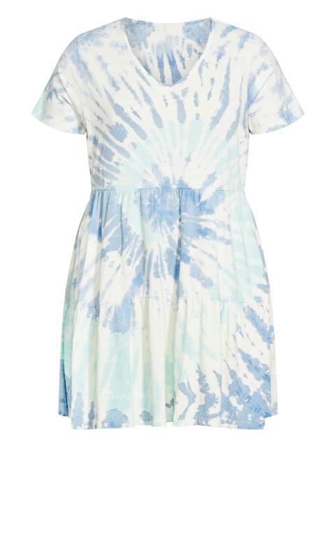 Zim & Zoe White & Blue Tie Dye Tiered Mini T-Shirt Dress 2