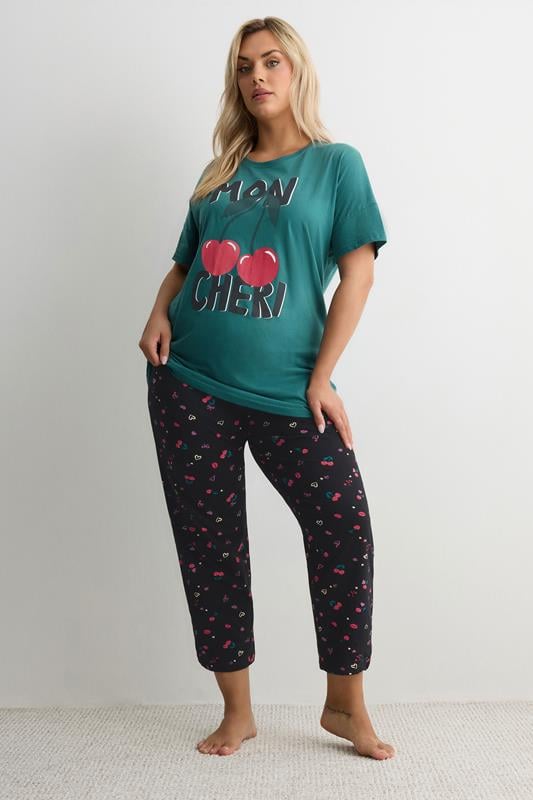  YOURS Curve Green 'Mon Cheri' Pyjama Set