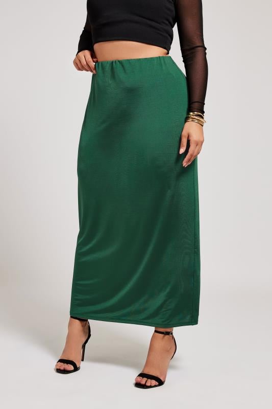 YOURS LONDON Plus Size Emerald Green Slinky Maxi Skirt | Yours Clothing 1