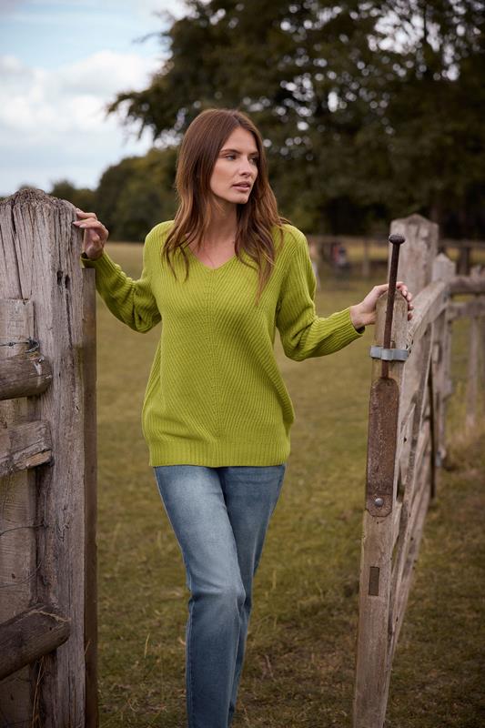 M&Co Fern Green V-Neck Long Sleeve Knitted Jumper