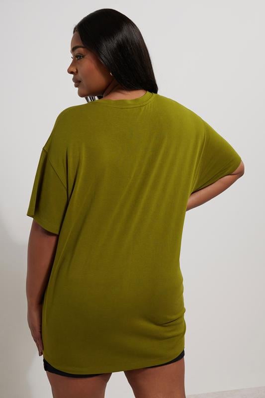 YOURS Plus Size Olive Green Heavyweight Oversized T-Shirt | Yours Clothing 3