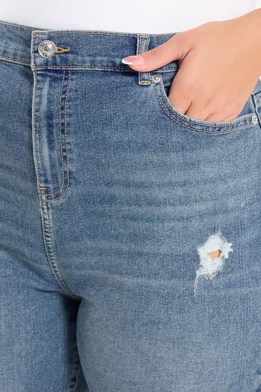 YOURS Plus Size Mid Blue Distressed Boyfriend Jeans | Yours Clothing 4