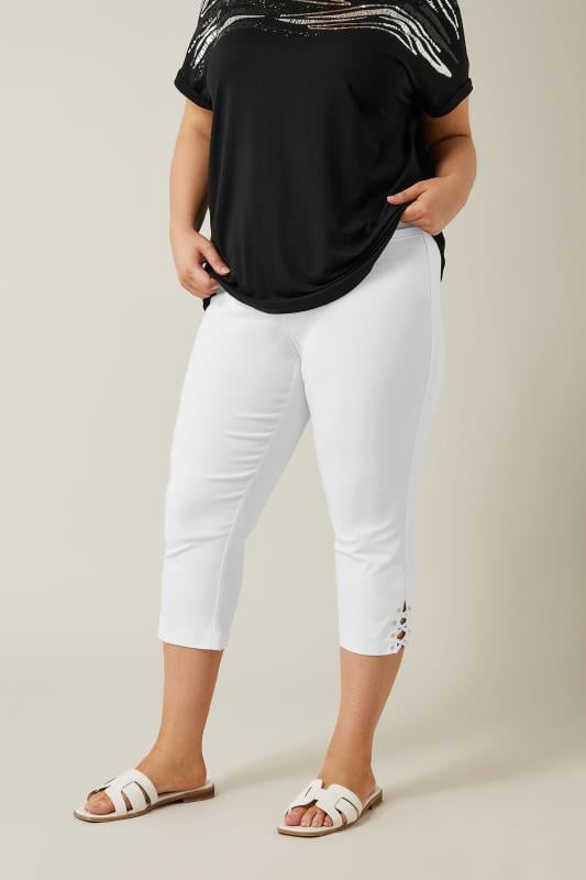 Evans White Lace Up Cropped Trousers 1