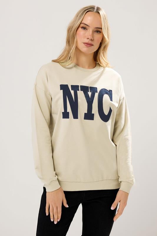 LTS Tall Beige Brown 'NYC' Applique Slogan Sweatshirt