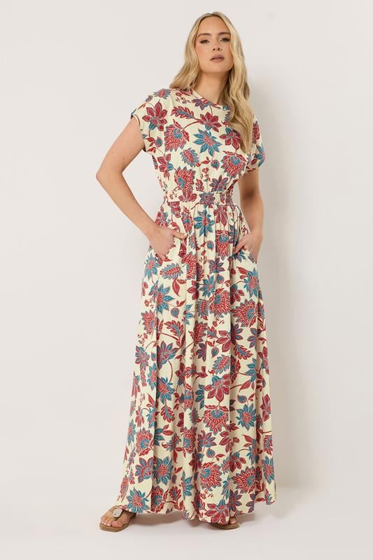  LTS Tall Red & Blue Floral Shirred Waist Cotton Maxi Dress