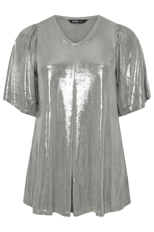 YOURS Plus Size Light Grey Foil Pleated Swing Top | Yours Clothing 5