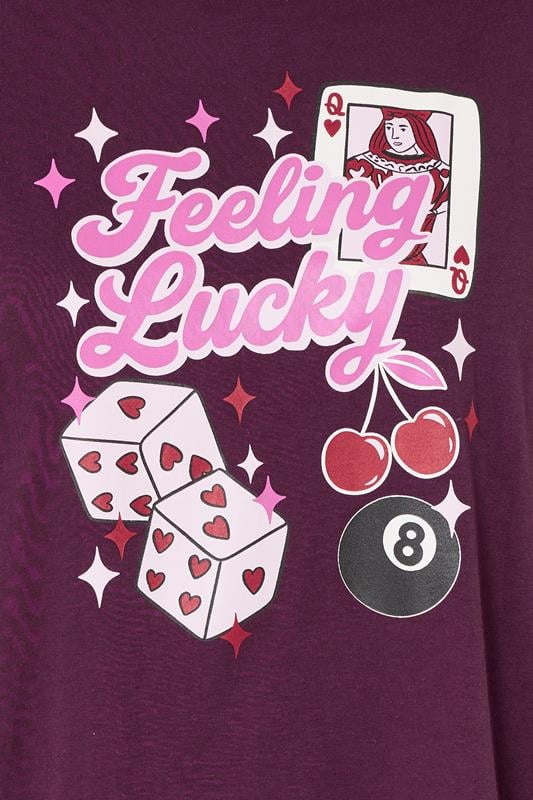 YOURS Plus Size Burgundy Red 'Feeling lucky' Long Sleeve Nightdress | Yours Clothing 5
