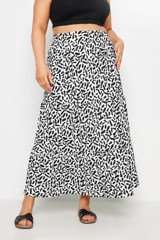 YOURS Plus Size White Abstract Print Tiered Maxi Skirt | Yours Clothing 1