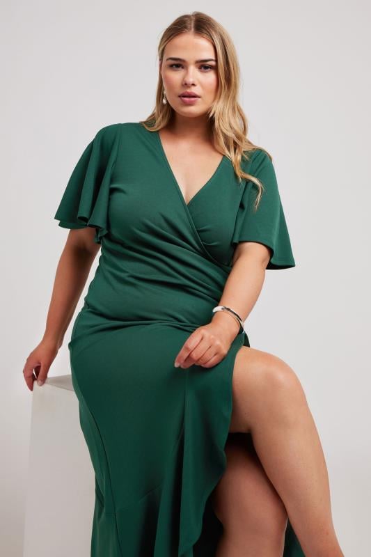 Plus Size  YOURS LONDON Curve Emerald Green Ruched Midi Dress