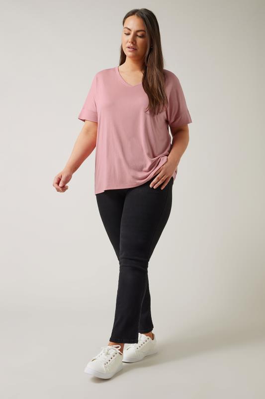 EVANS Plus Size Rose Pink V-Neck Modal Rich T-Shirt | Evans 2