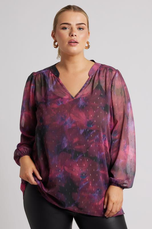 YOURS LONDON Plus Size Red Blur Abstract Print Overhead Blouse | Yours Clothing  3