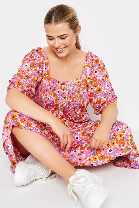 YOURS Plus Size Pink Floral Print Tiered Midi Dress | Yours Clothing 4