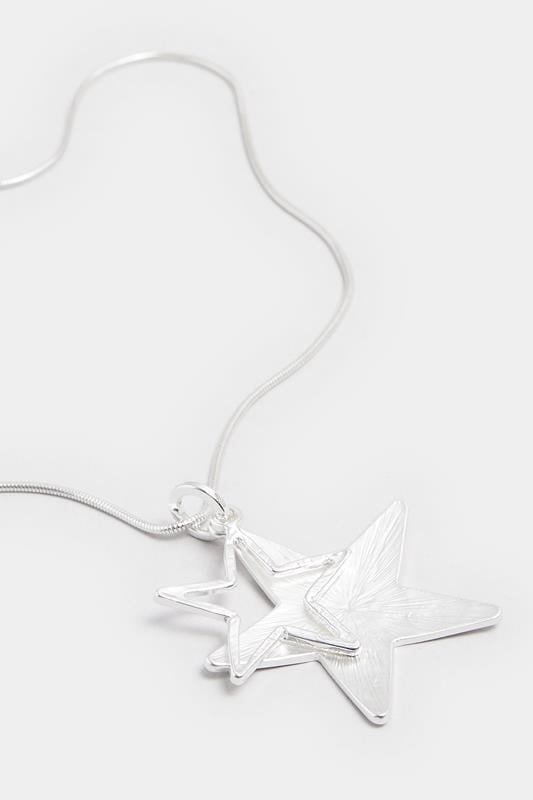 Silver Tone Double Star Long Necklace | Yours Clothing 2