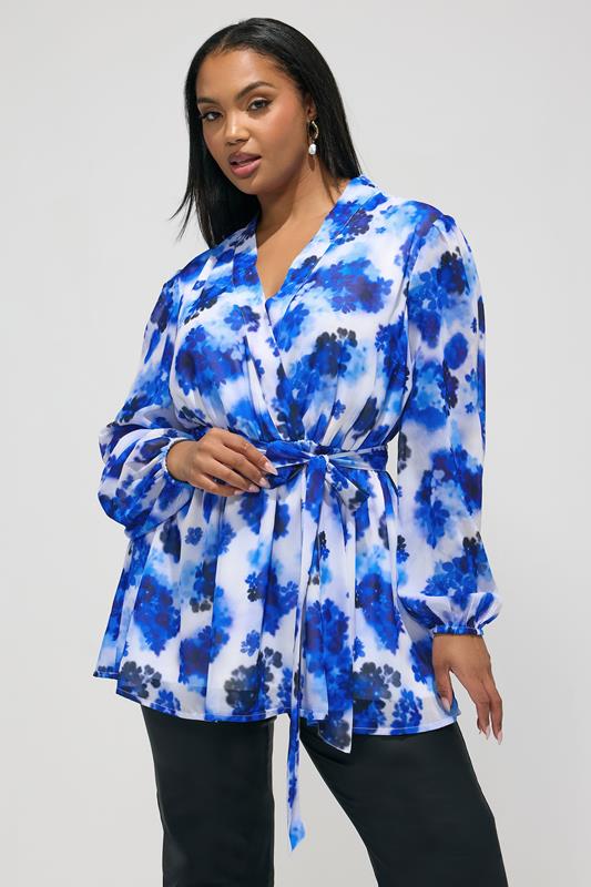 YOURS LONDON Curve Blue Blurred Floral Wrap Top