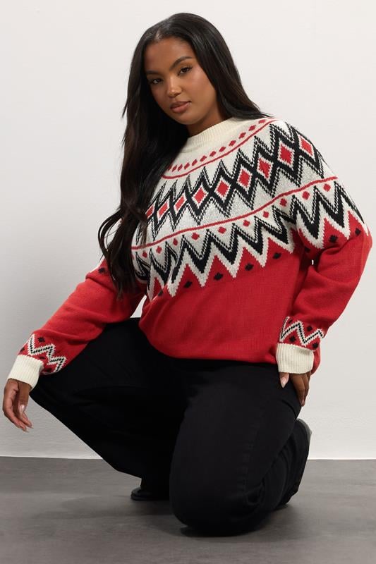 YOURS Plus Size Red Fairisle Knitted Jumper | Yours Clothing 4
