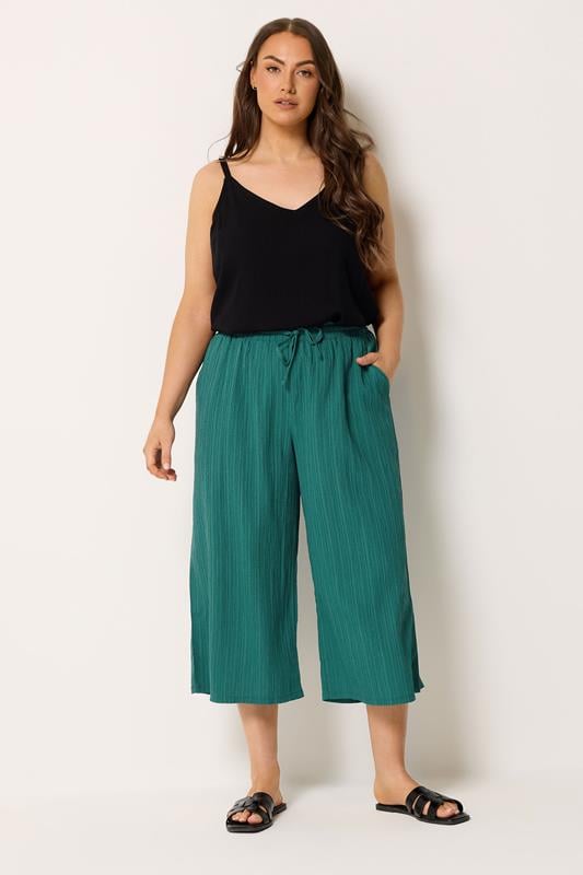  YOURS Curve Teal Textured Crop Trousers