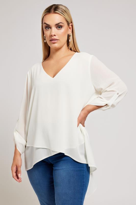 YOURS LONDON Plus Size White Asymmetric Hem Blouse | Yours Clothing 1