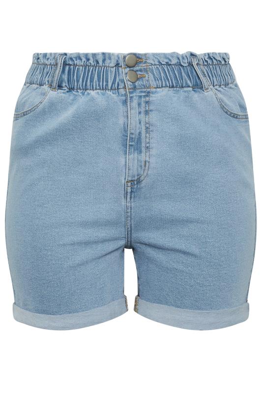 YOURS Plus Size Blue Elasticated Waist Stretch Denim Shorts | Yours Clothing 6