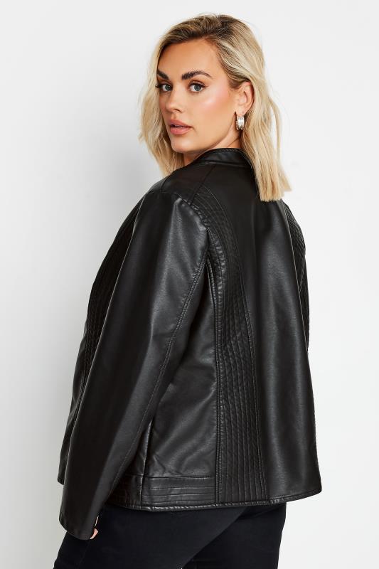 YOURS Plus Size Black Collarless Faux Leather Jacket | Yours Clothing  5