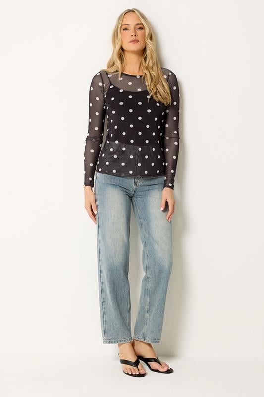 LTS Tall Chocolate Brown Polka Dot Mesh Top