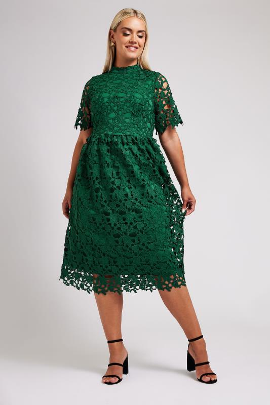 Yours Plus Size Emerald Green Lace Crochet Midi Dress 3