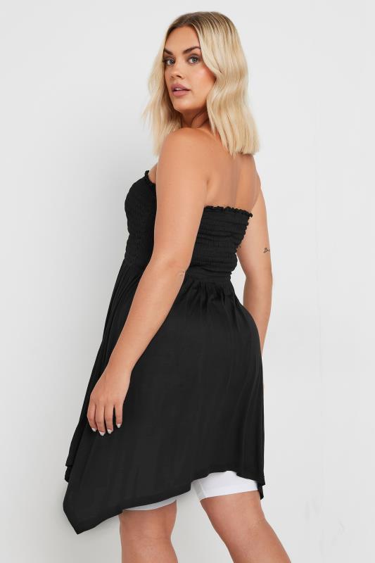 YOURS Plus Size Black Shirred Bandeau Longline Top | Yours Clothing 3