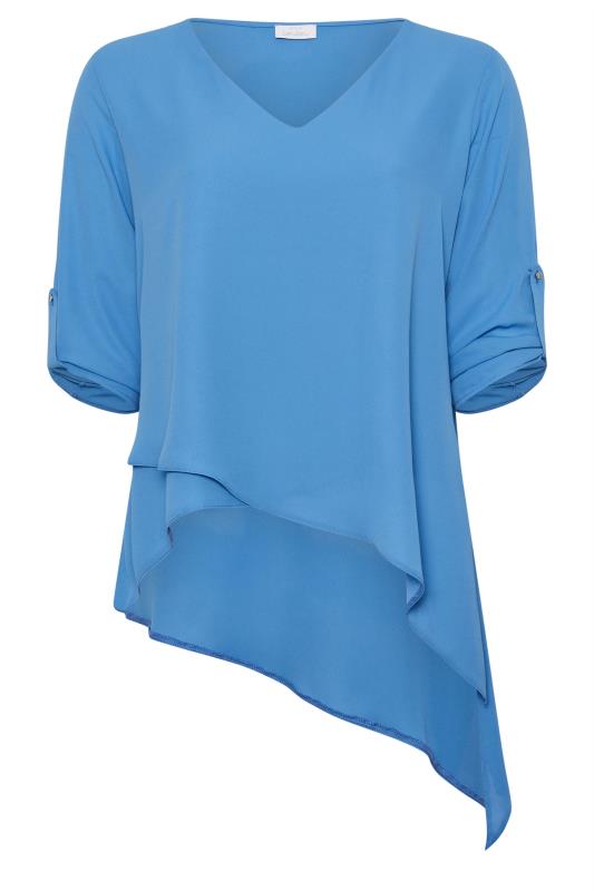 YOURS LONDON Plus Size Blue Asymmetric Hem Blouse | Yours Clothing 5