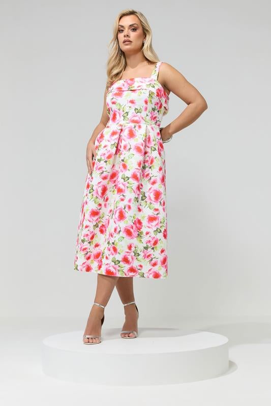  YOURS LONDON Curve White Floral Square Neck Midi Dress