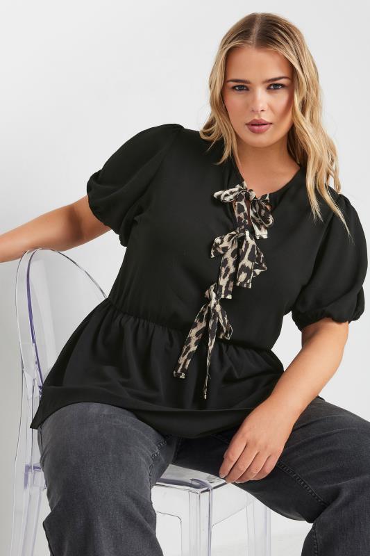 LIMITED COLLECTION Plus Size Black Leopard Print Tie Front Top | Yours Clothing  1