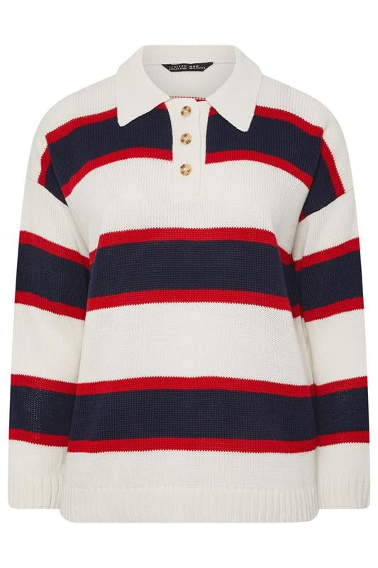LIMITED COLLECTION Plus Size White Stripe Rugby Collar Knitted Jumper | Yours Clothing 5