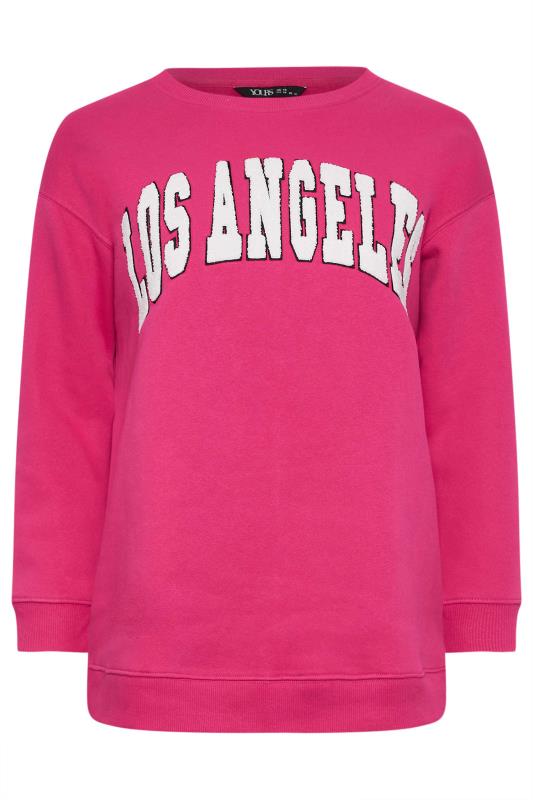 YOURS Plus Size Pink 'Los Angeles' Embroidered Slogan Sweatshirt | Yours Clothing 5