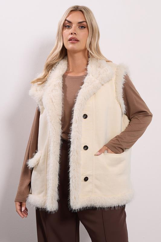 YOURS Plus Size Ivory White Shaggy Faux Fur Gilet | Yours Clothing 2