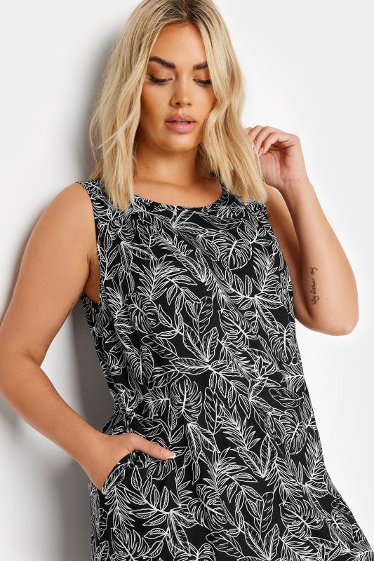 YOURS Plus Size Black Leaf Print Mini Dress | Yours Clothing 4