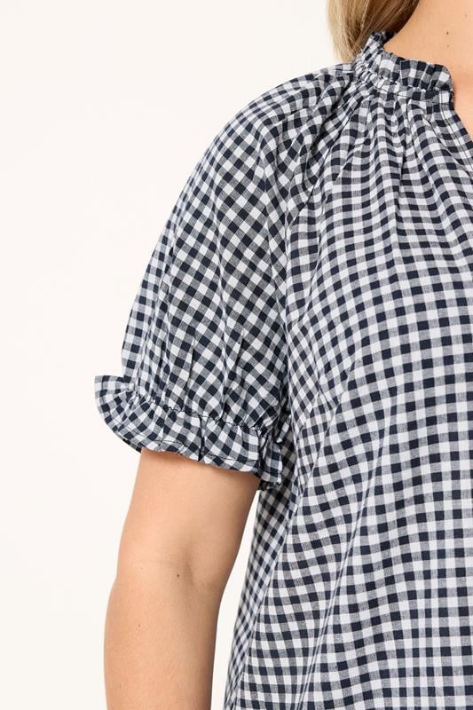 YOURS Plus Size Navy Blue Gingham Notch Neck Blouse | Yours Clothing 4