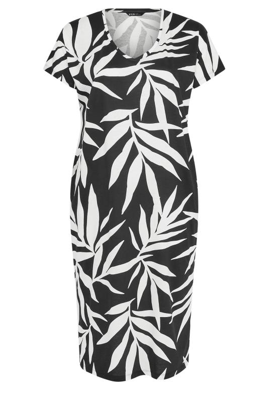 YOURS Plus Size Black Tropical Print Midaxi T-Shirt Dress | Yours Clothing 5