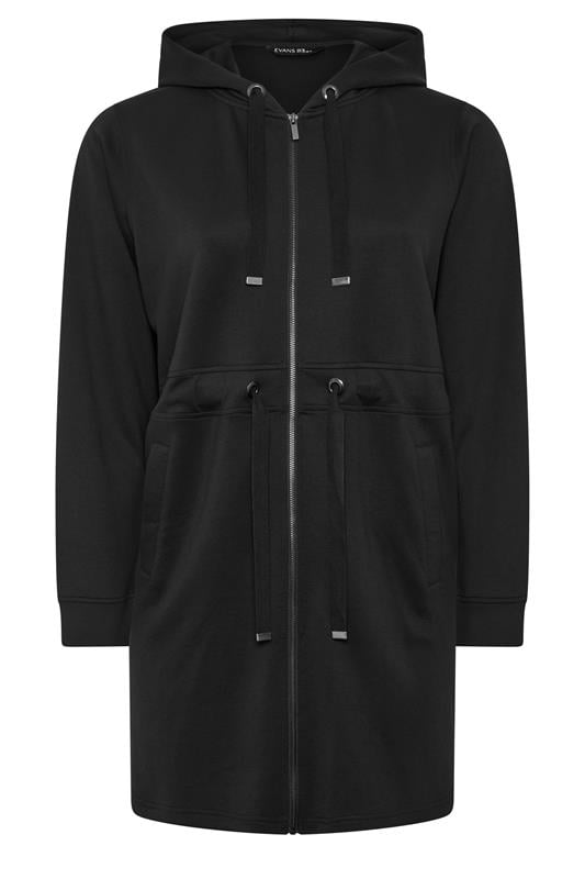  EVANS Curve Black Luxe Longline Zip Through Hoodie