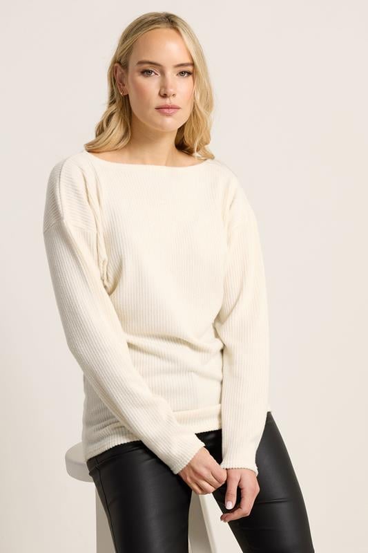 LTS Tall Cream Ribbed Soft Touch Batwing Top
