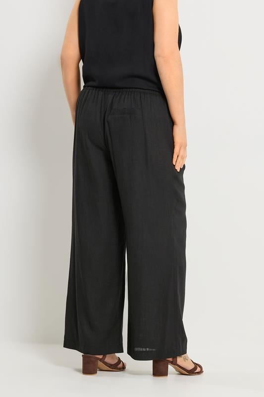 YOURS Plus Size Black Linen Wide Leg Trousers | Yours Clothing 2