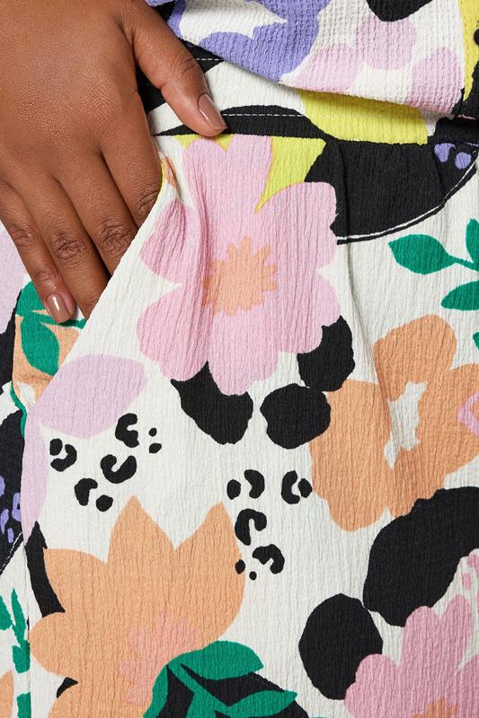YOURS Plus Size White Floral Textured Jersey Shorts | Yours Clothing 4
