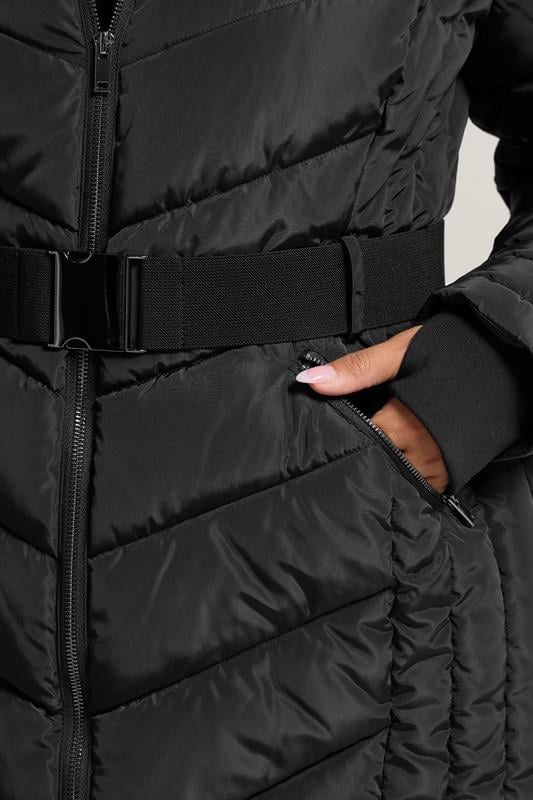 YOURS Plus Size Black Belted Puffer Coat | Yours Clothing 6