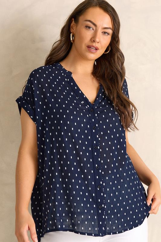  EVANS Curve Navy Blue Dobby Short Sleeve Shirt