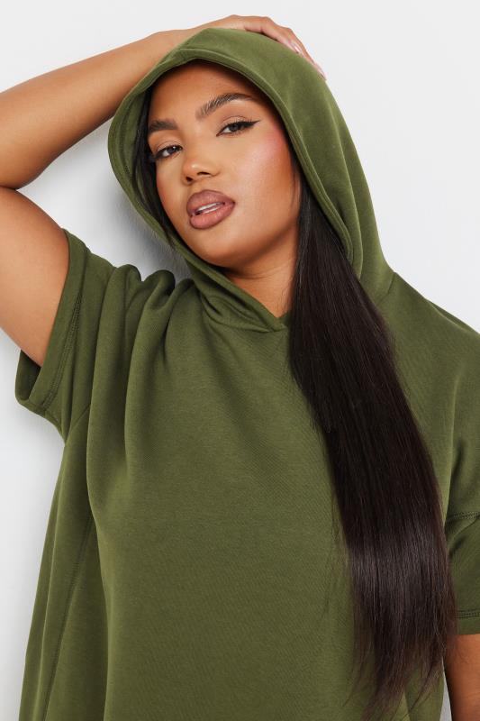 YOURS Plus Size Khaki Green Oversized Short Sleeve Hoodie | Yours Clothing 4