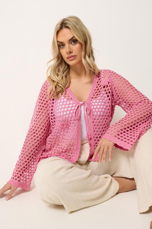  YOURS Curve Pink Flower Applique Cardigan