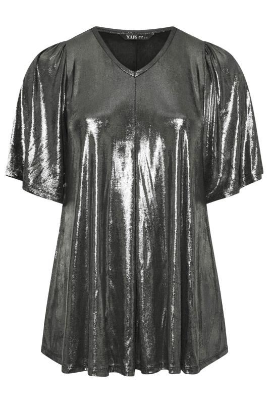 YOURS Plus Size Dark Grey Foil Pleated Swing Top | Yours Clothing 5